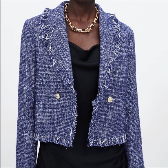 zara frayed tweed jacket